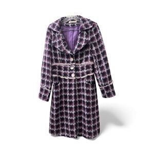 Stylish Women's Purple Houndstooth Coat